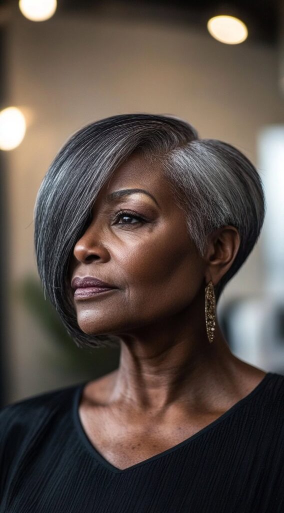 19 Stunning Bob Hairstyles for Older Black Women 13 sleek asymmetrical silver bob