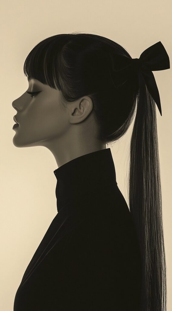 25 Best Bow Hairstyles 1 sleek high ponytail and bangs with bow
