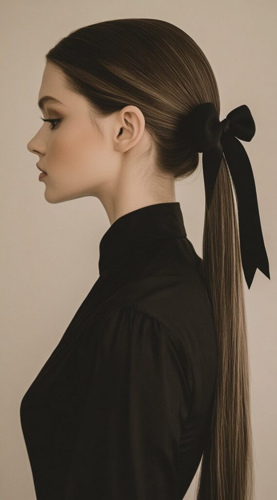 25 Best Bow Hairstyles 22 sleek low ponytail with bow