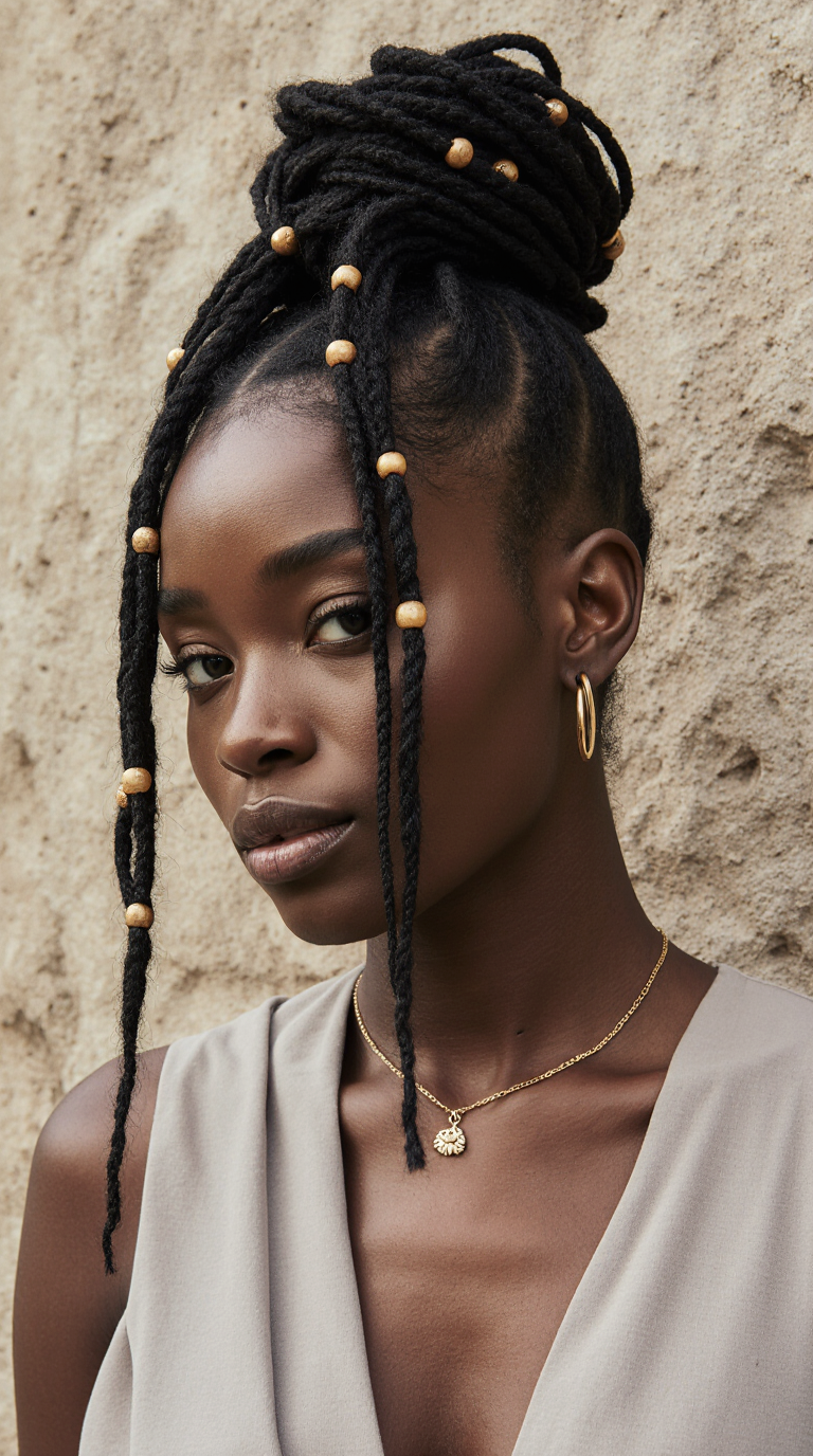 10 Stunning Hairstyles for Black Women! 2 Beads With Messy Dreadlock Bun on Long Black Hair