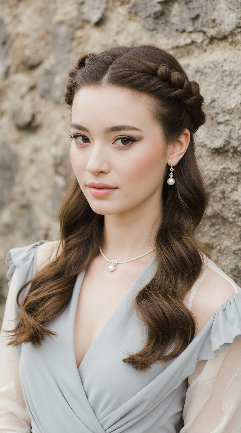 10 Elegant Hairstyles for Wavy Hair! 7 Half Up Braided Hair With Wavy Curls on Long Brown Hair