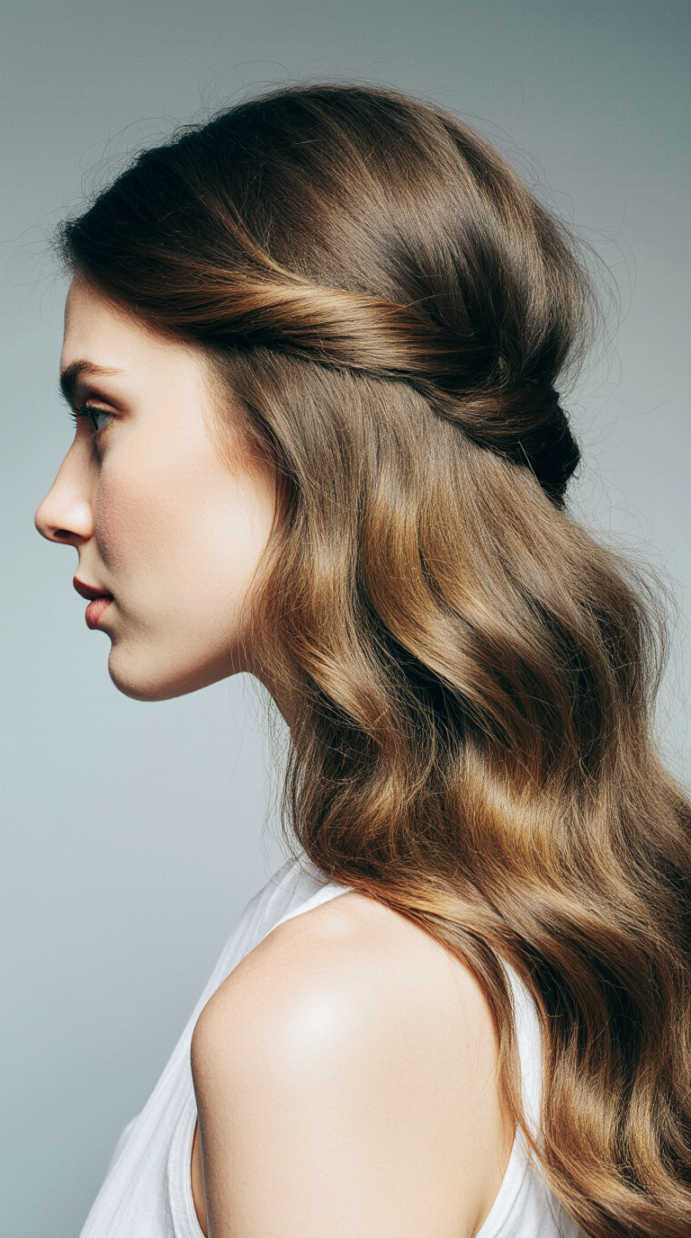 10 Elegant Hairstyles for Wavy Hair! 8 Half Up Half Down Wavy Hairstyle on Long Brown Hair