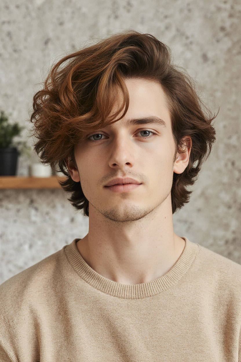 15 Stylish Men Hair With Highlights 14 Messy Caramel Toned Medium Waves