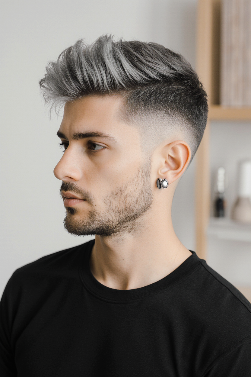 15 Stylish Men Hair With Highlights 16 a realistic portrait of a young man with an icy silver fade haircut the sides are cleanly faded int p9pt4mmc2iok6zu1y8oq 3