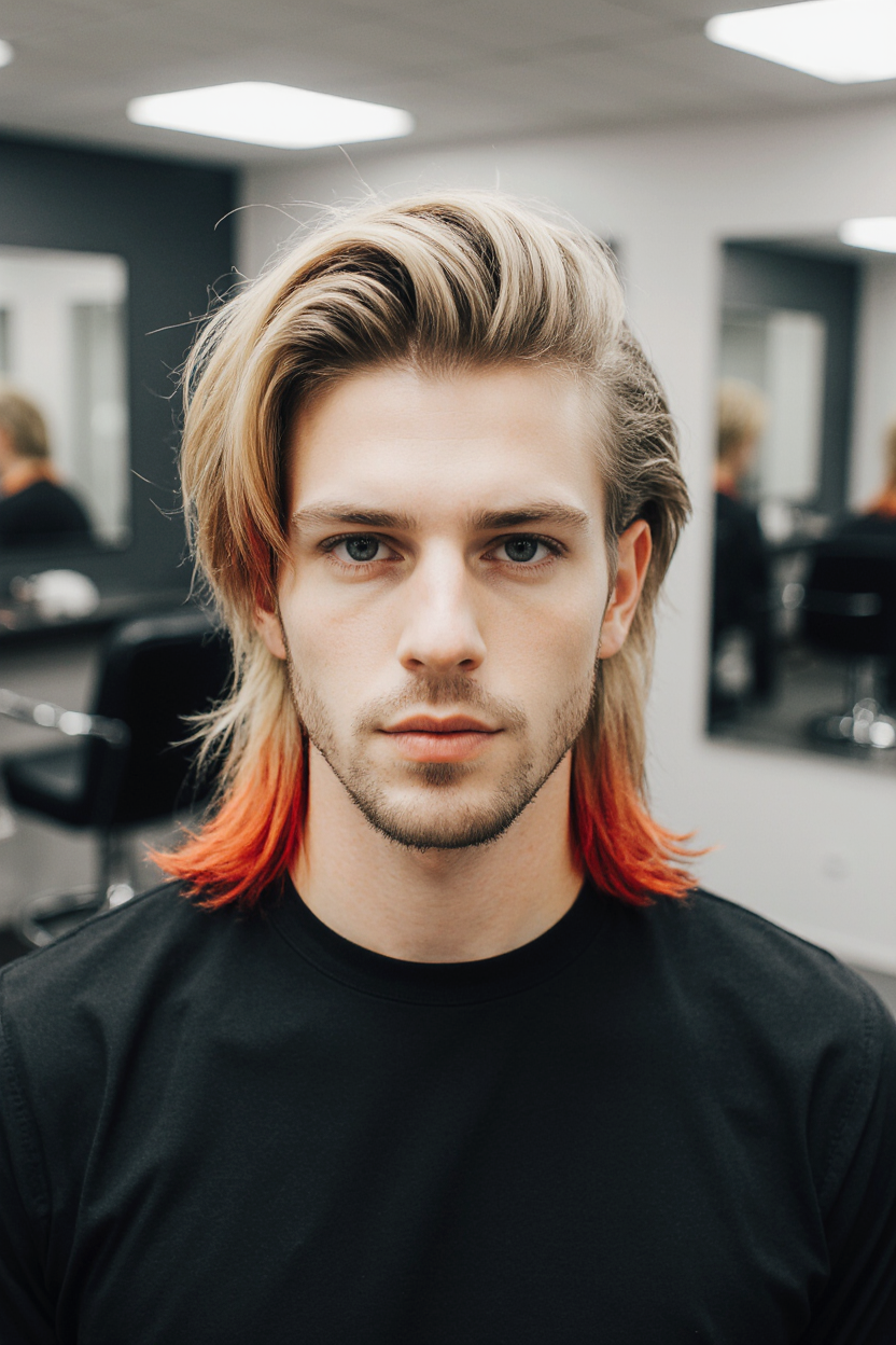 15 Stylish Men Hair With Highlights 7 Blonde Mullet with Fiery Red Underdye