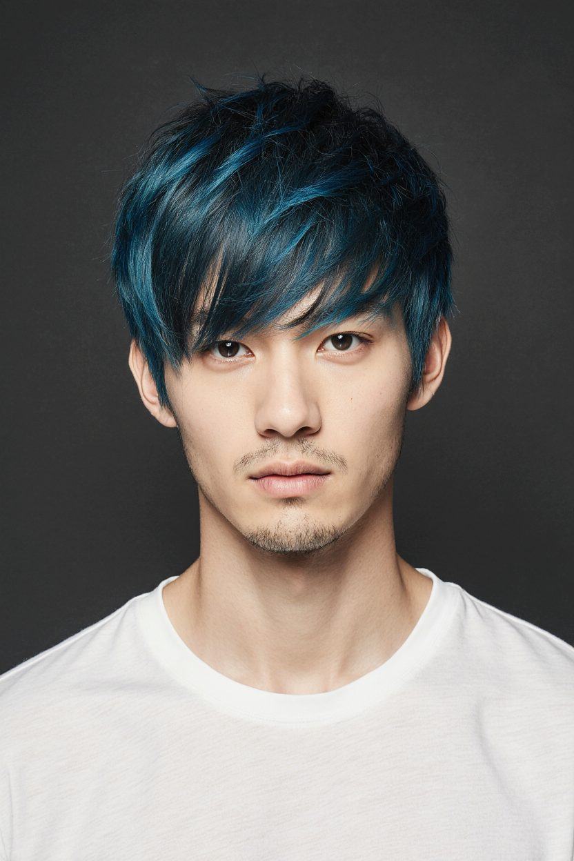 15 Stylish Men Hair With Highlights 6 Deep Ocean Blue Tousled Fringe