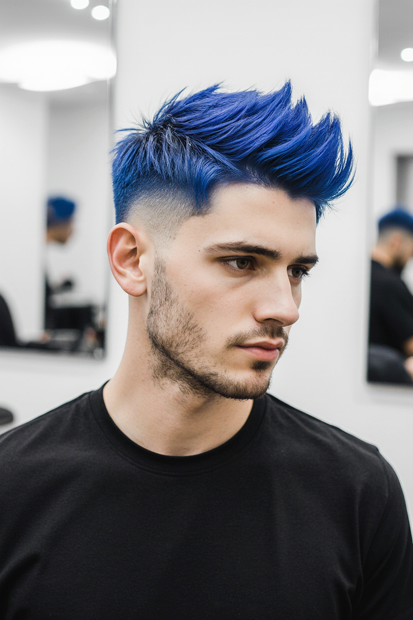15 Stylish Men Hair With Highlights 5 Electric Blue Textured Crop with Skin Fade