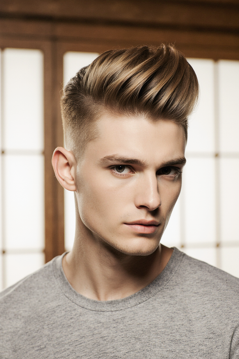 15 Stylish Men Hair With Highlights 2 Golden Brown Pompadour with Undercut