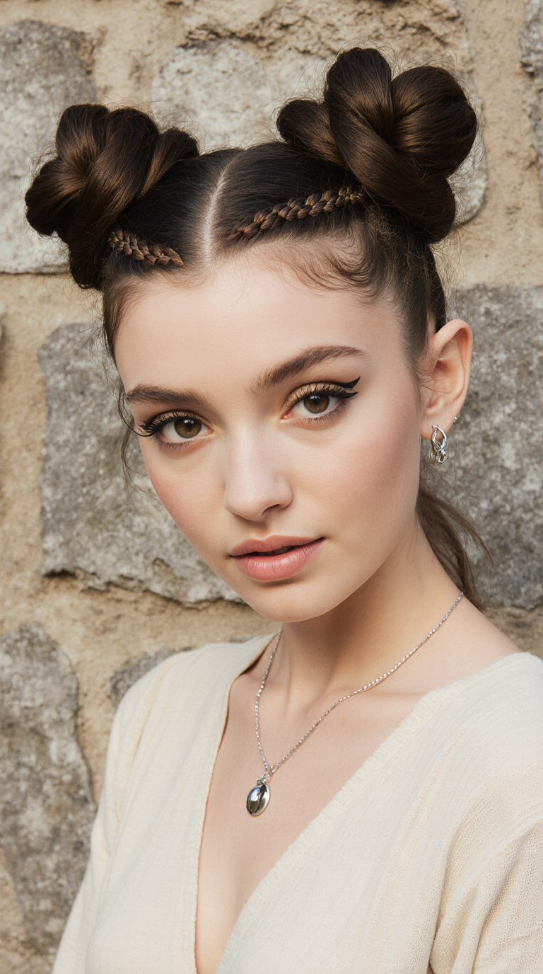 10 Elegant and Stylish Braid Hairstyles! 3 Mickey Mouse Style Braided Buns With Baby Braids