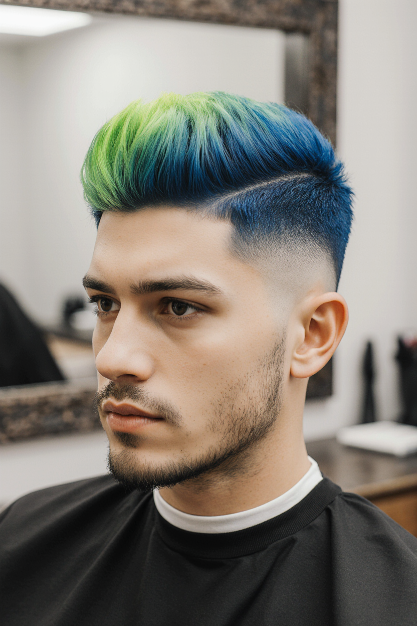 15 Stylish Men Hair With Highlights 12 Neon Green and Deep Blue Two Tone Fade