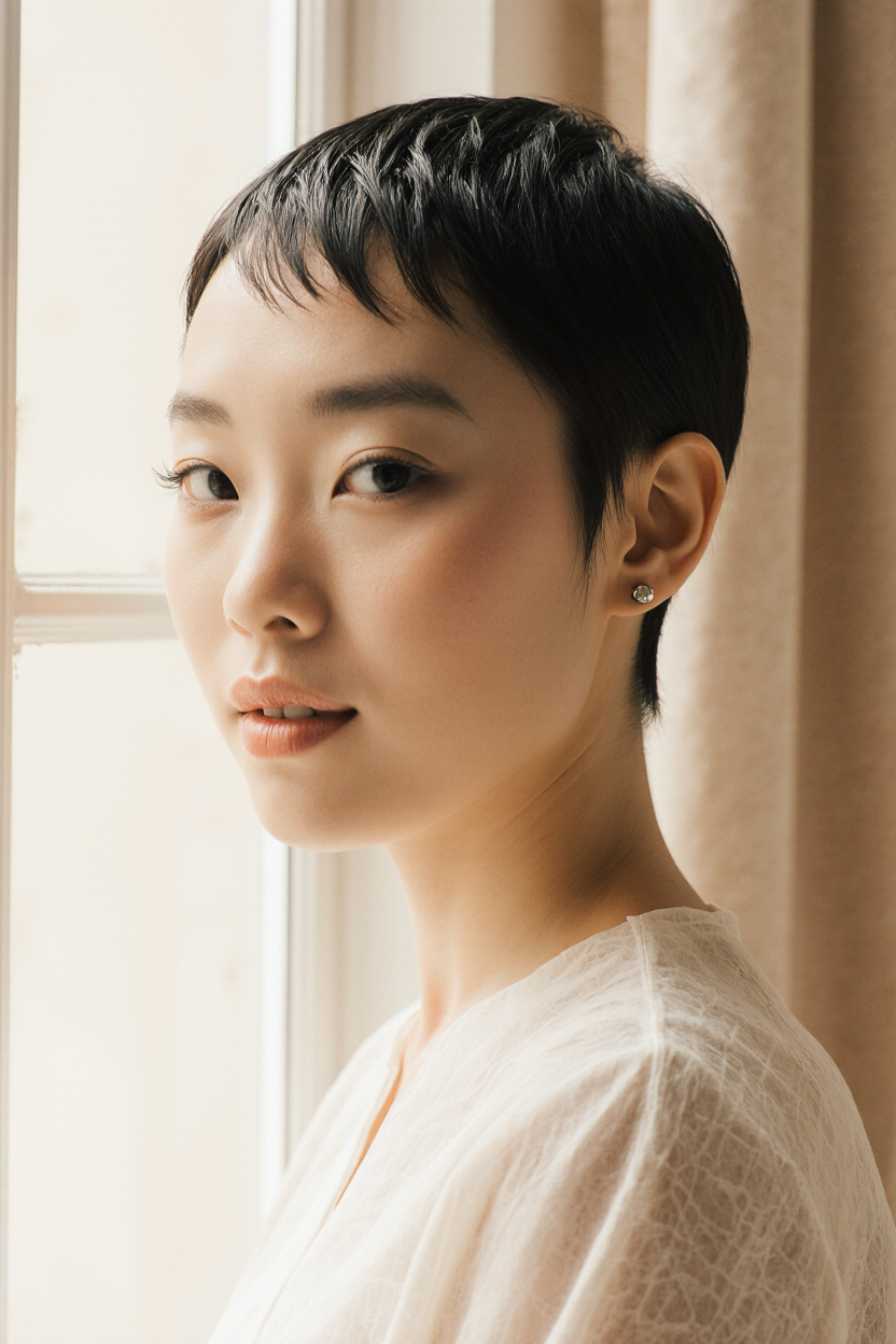 15 Stunning Short Curly Pixie Hair Ideas! 14 Sleek Wet Look Pixie with Side Part