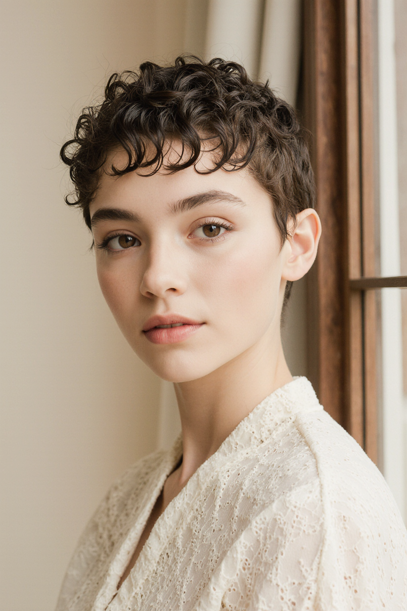15 Stunning Short Curly Pixie Hair Ideas! 12 Wet Look Curly Pixie with Baby Hair